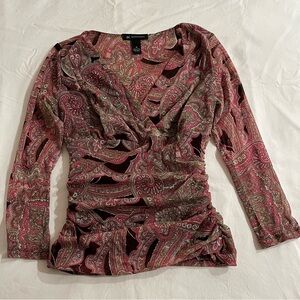 inc pink and brown paisley mesh top